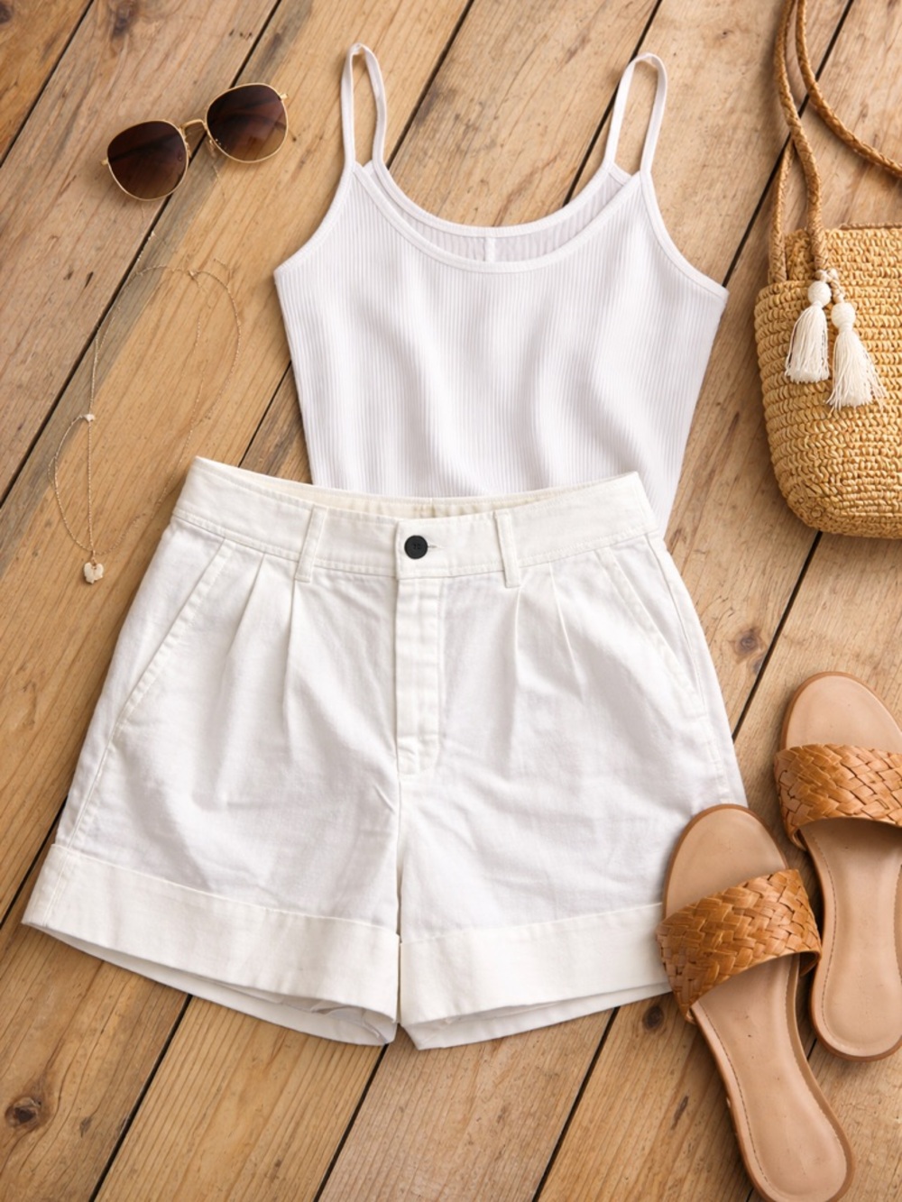 J. Crew White High-Rise Pleated Cuff Bermuda Shorts